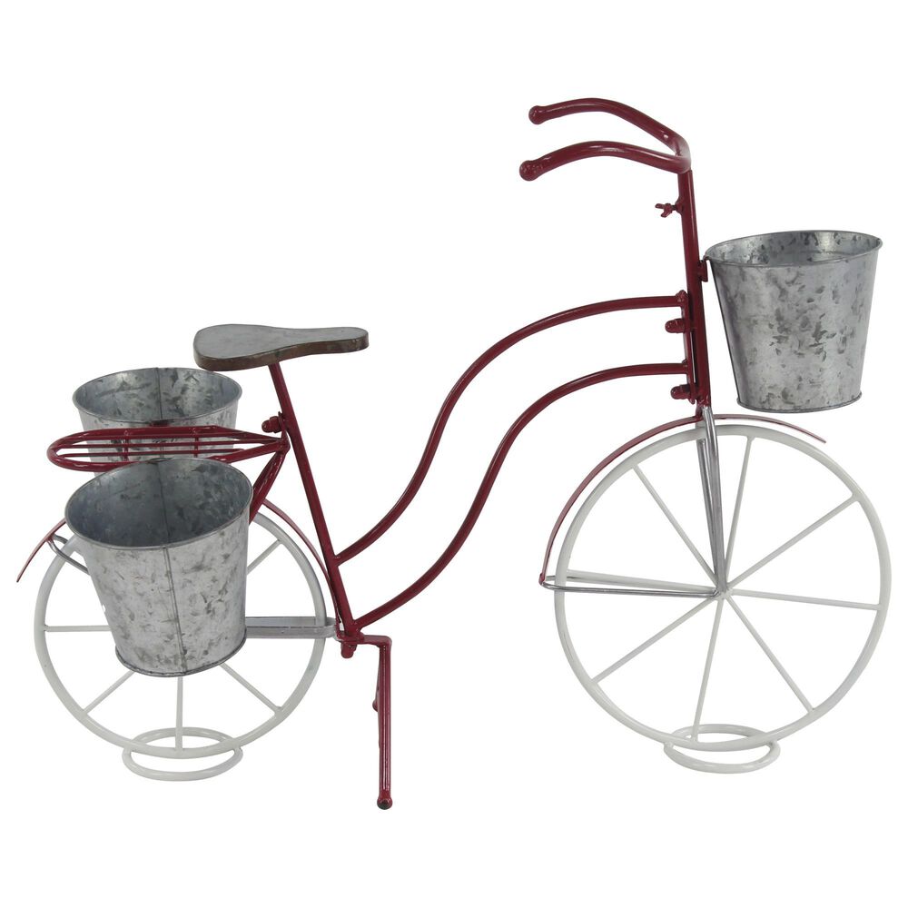 Maple and Jade Vintage Bicycle Planter in Red, Gray and White, , large