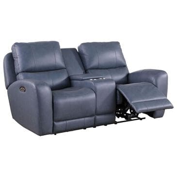 Italiano Furniture Cambria Power Reclining Console Loveseat with Power Headrests in Blue, , large