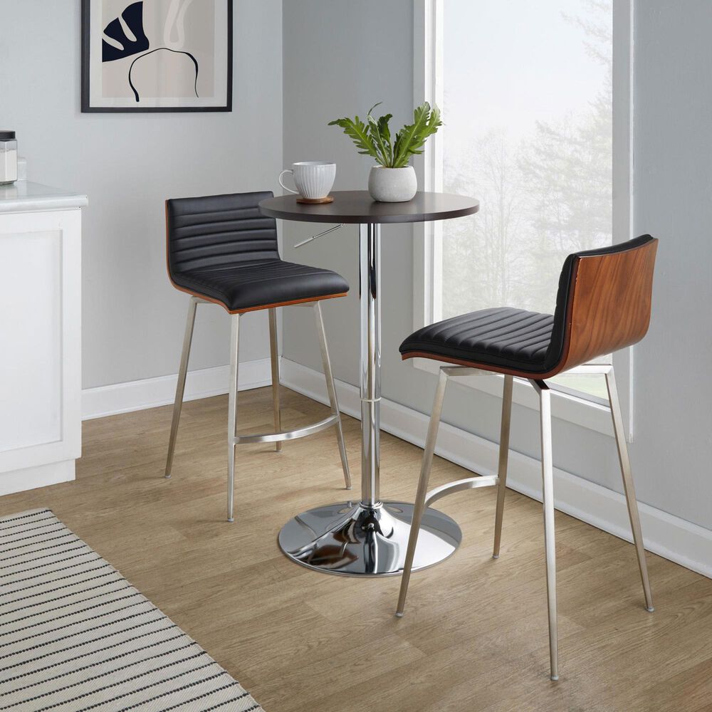 Lumisource Mason Swivel Counter Stool with Black Cushion in Stainless Steel and Walnut &#40;Set of 2&#41;, , large