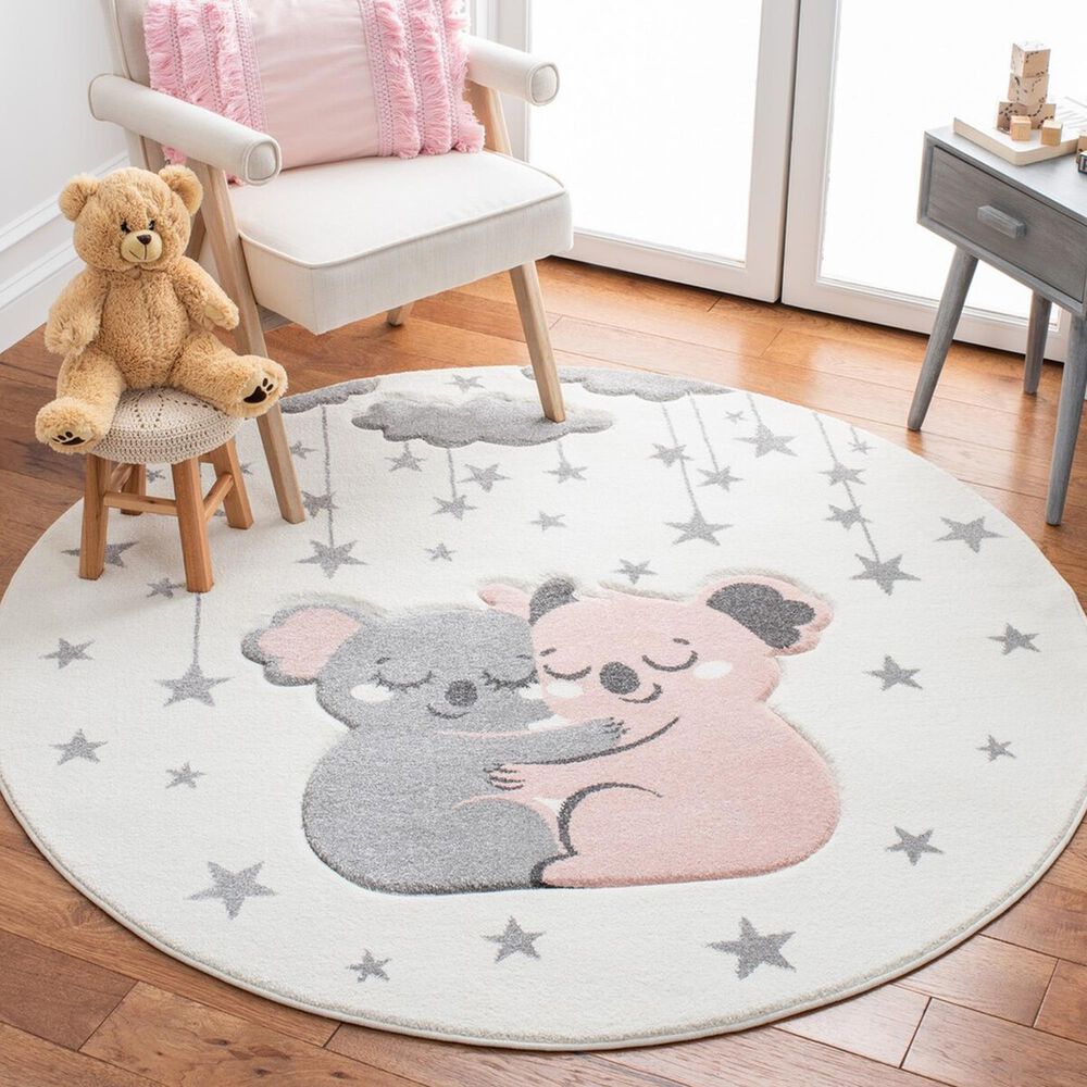 Safavieh Carousel CRK195 5&#39;3&quot; Round Ivory and Pink Kids  Area Rug, , large