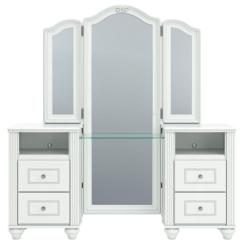 Ashley Kozlani 3-Piece Vanity Cabinet Set with Mirror and Stool in Matte White, , large
