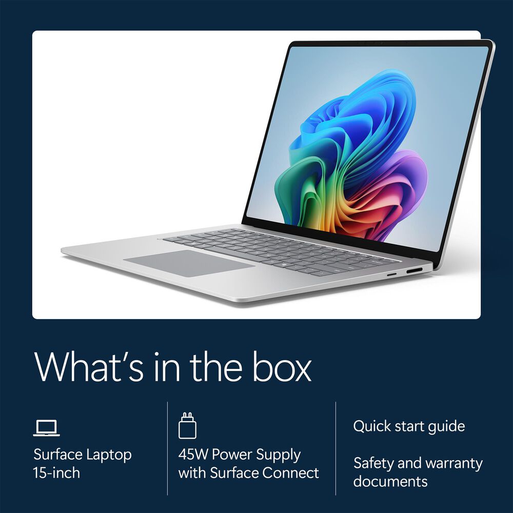 Microsoft Surface Laptop | 15-inch | Snapdragon X2 Plus (10 core) | 16GB RAM | 512GB SSD | Platinum | Windows 11 | (Latest Model, 8th Edition), , large
