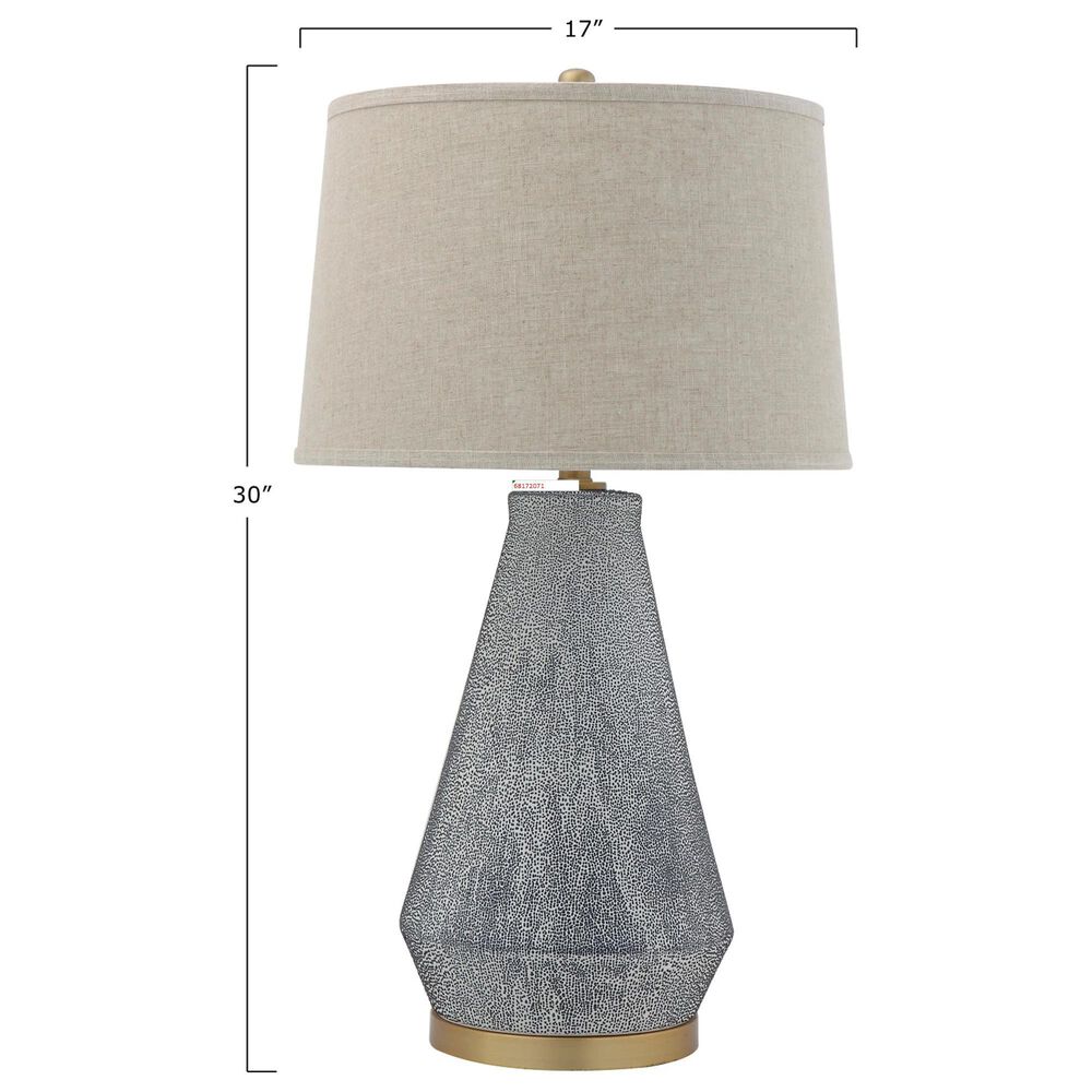 Teak Interiors Abode Ceramic Table Lamp with Linen Shade in Blue Reactive Glaze, , large