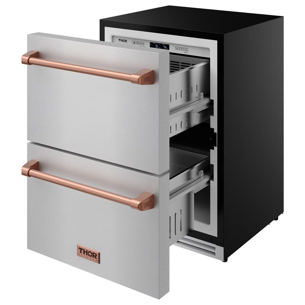 Thor Kitchen Gordon Ramsay 5.4 Cu. Ft. Undercounter Drawer Freezer with Rose Gold Handle Kit in Stainless Steel, , large