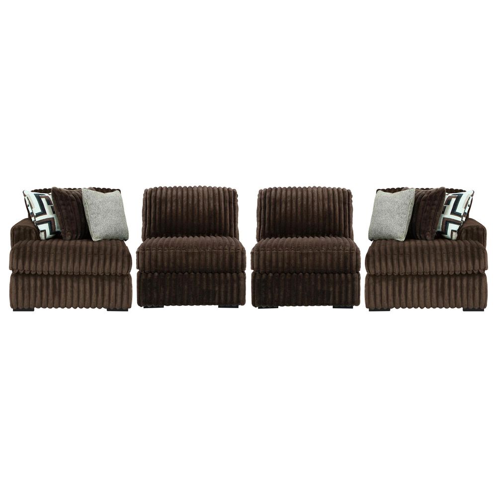 Ashley Midnight-Madness 4-Piece Symmetrical Sectional with Double Chaise in Chocolate, , large