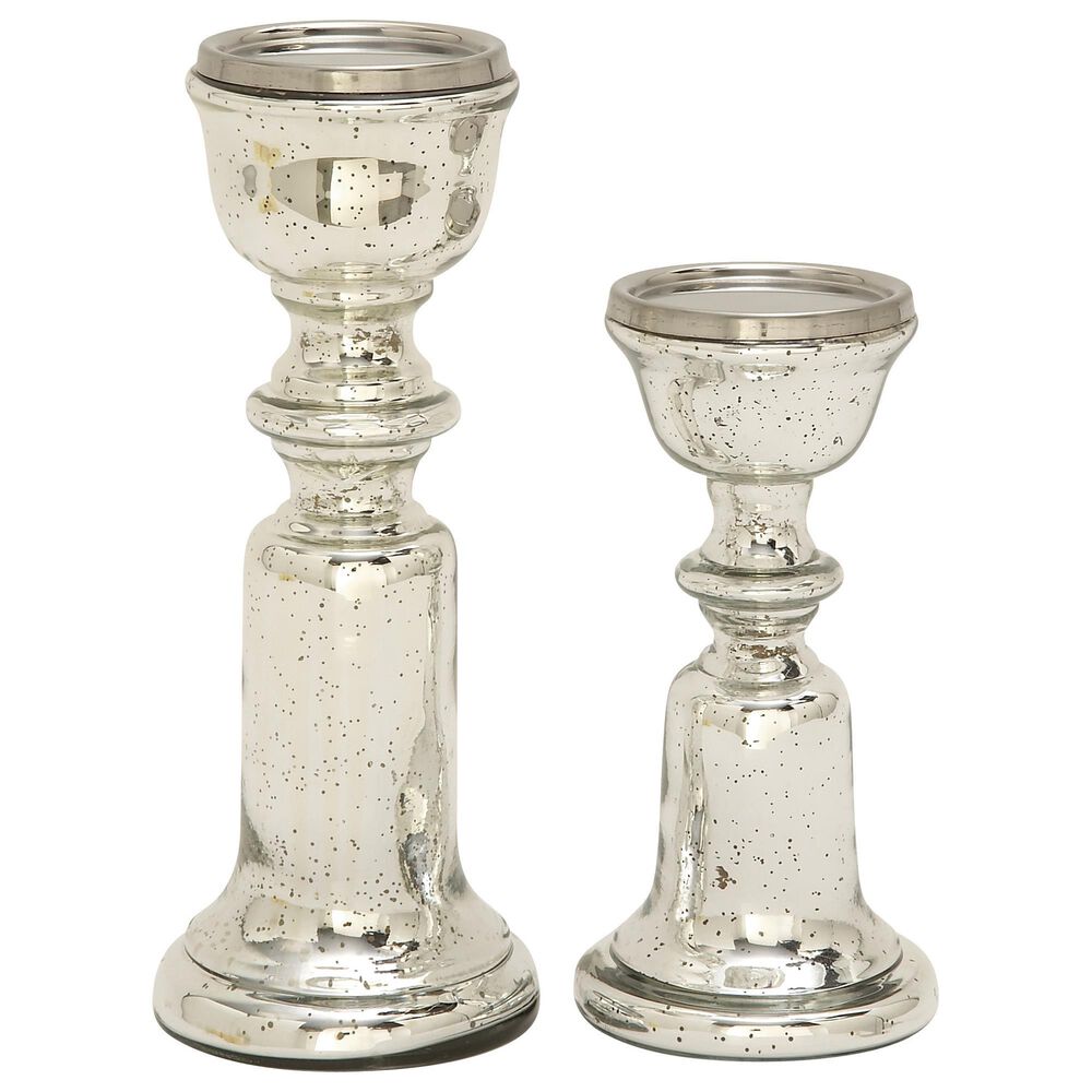 Maple and Jade 12" Traditional Mirror-Like Candle Holder in Silver (Set of 2), , large