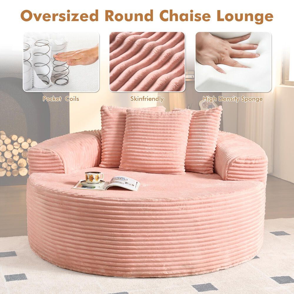 HOMLUX 59" Plush Corduroy Round Chair in Pink, , large