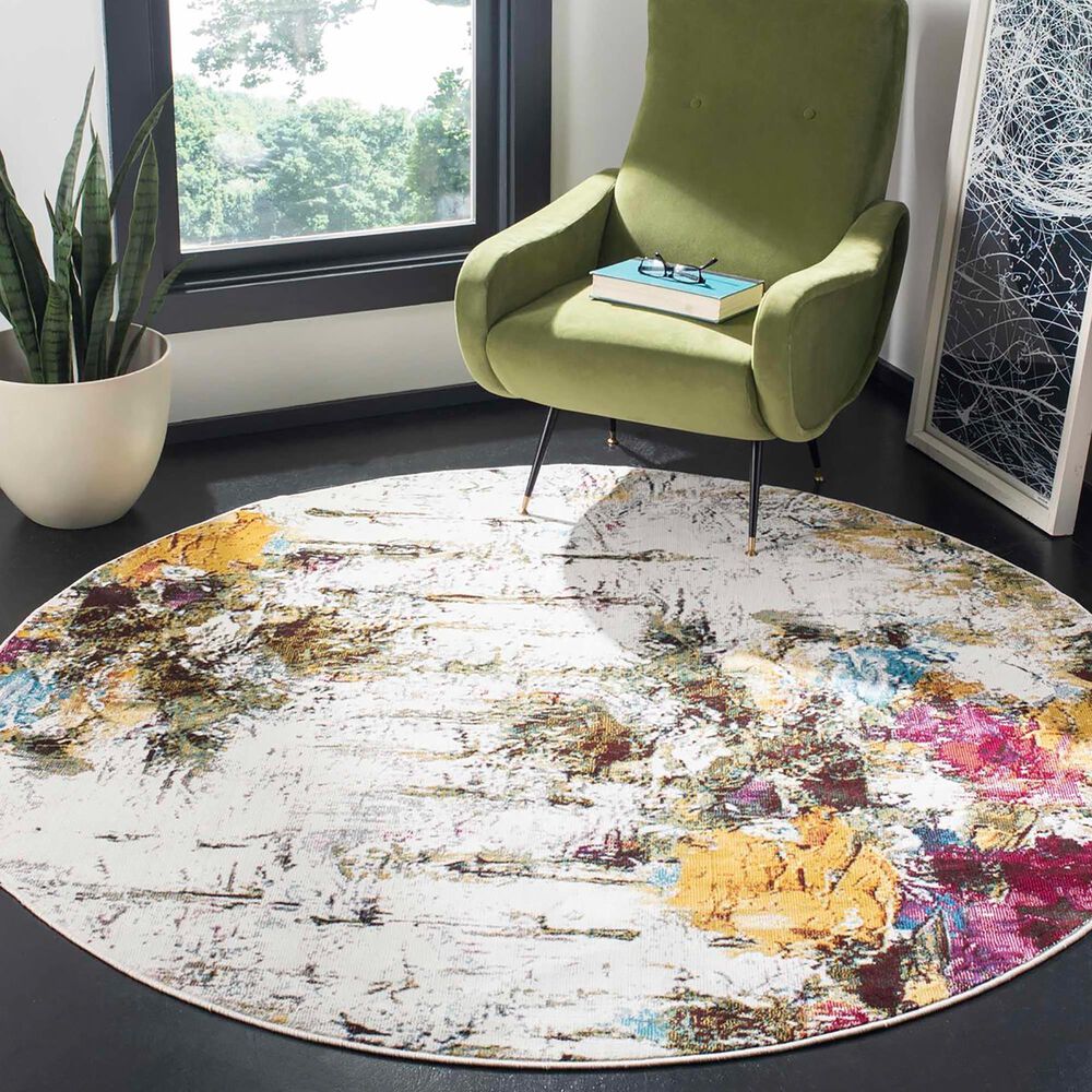 Safavieh Aria 6&#39;6&quot; Round Cream, Olive and Pink Area Rug, , large