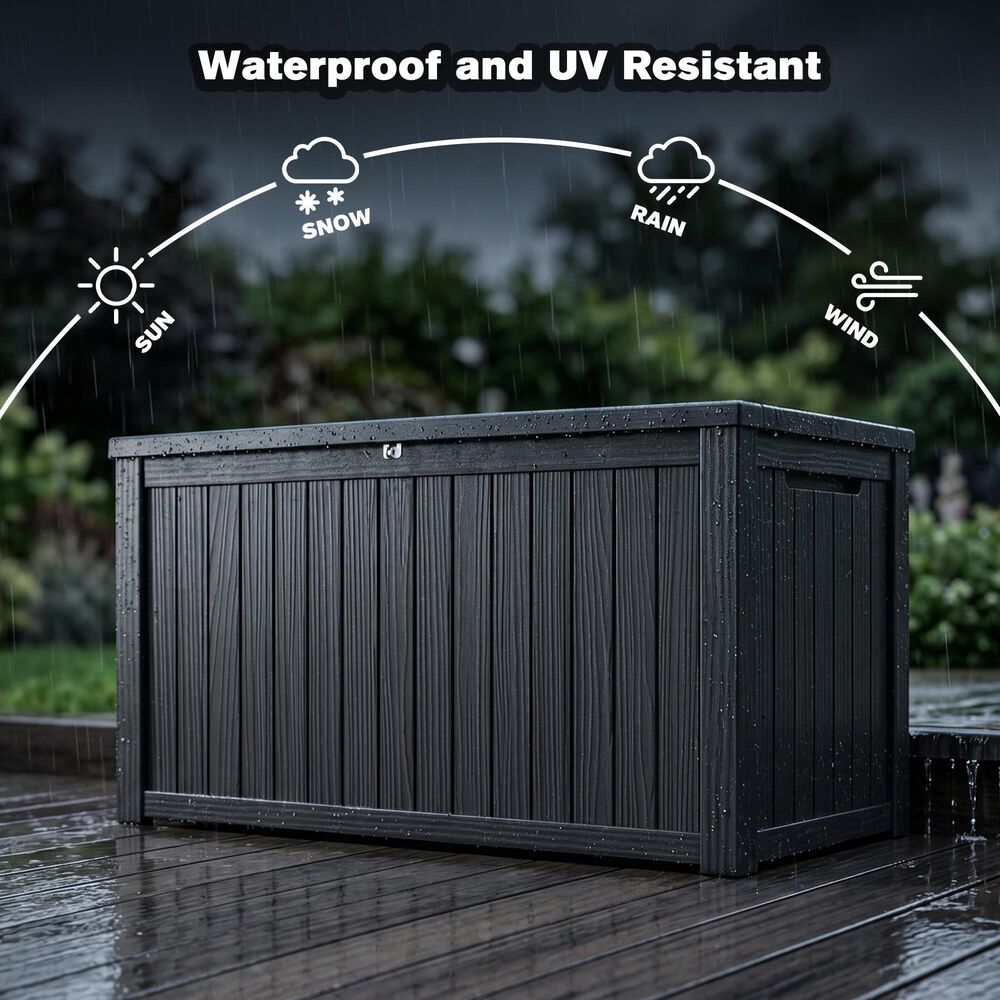 Hearth and Haven 180-Gallon Outdoor Plastic Deck Box in Black, , large