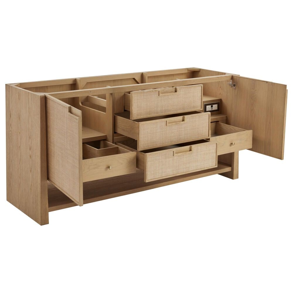 James Martin Vanities Solene 72" Double Bathroom Vanity in Seaside Oak with 3 cm Ethereal Noctis Quartz Top, Rectangular Sinks and FreePower Wireless Charger, , large