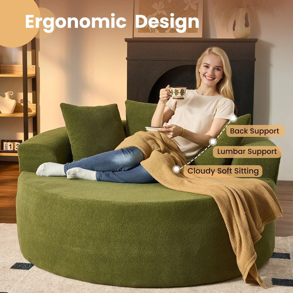 HOMLUX 59" Plush Corduroy Round Chair in Green, , large