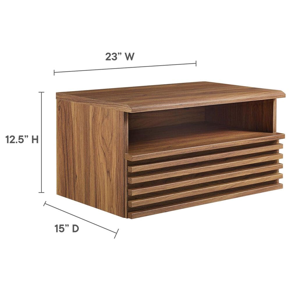 Modway Render 1 Drawer  and Shelf Wall Mount Nightstand in Walnut, , large