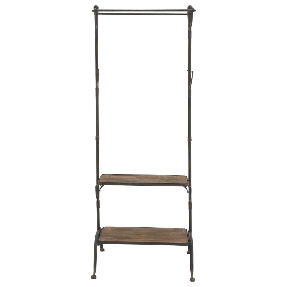 Maple and Jade 72&quot; Industrial Metal Hall Tree in Black and Brown, , large