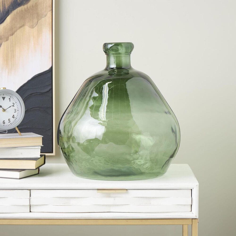 Maple and Jade Wide Spanish Bottle Neck Ombre Decorative Vase in Green, , large