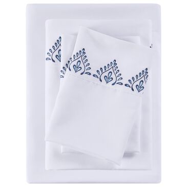 Hampton Park Embroidered Microfiber 4-Piece Full Sheet Set in Blue Blossom, , large