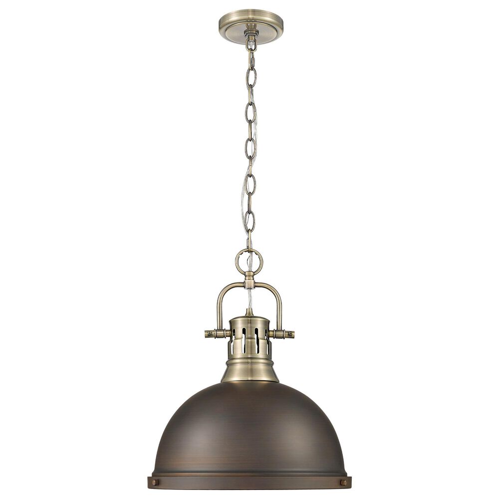 Golden Lighting Duncan 1-Light Pendant with Chain and Rubbed Bronze Shade in Aged Brass, , large