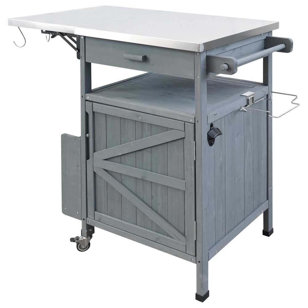 HOMLUX 40.5" Outdoor Kitchen Island with One Drawer in Blue Grey and Stainless Steel, , large