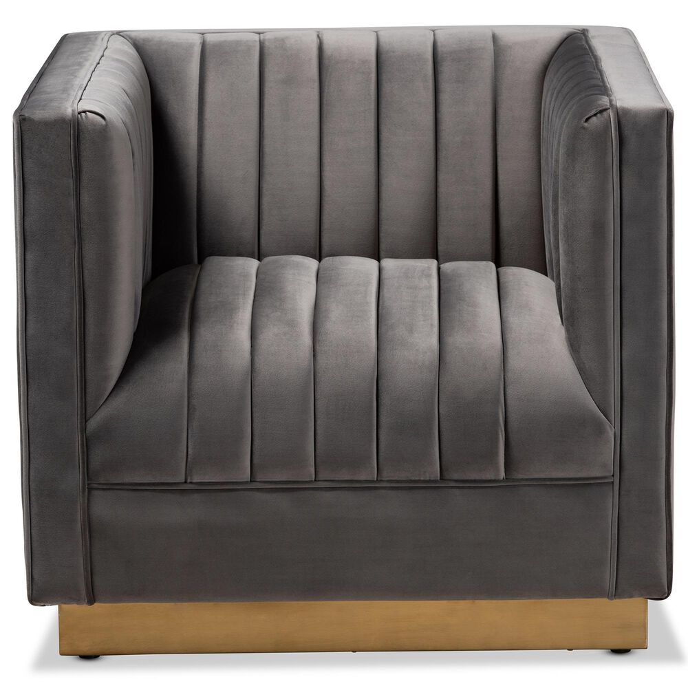 Baxton Studio Aveline Arm Chair with Brushed Gold Frame in Grey, , large