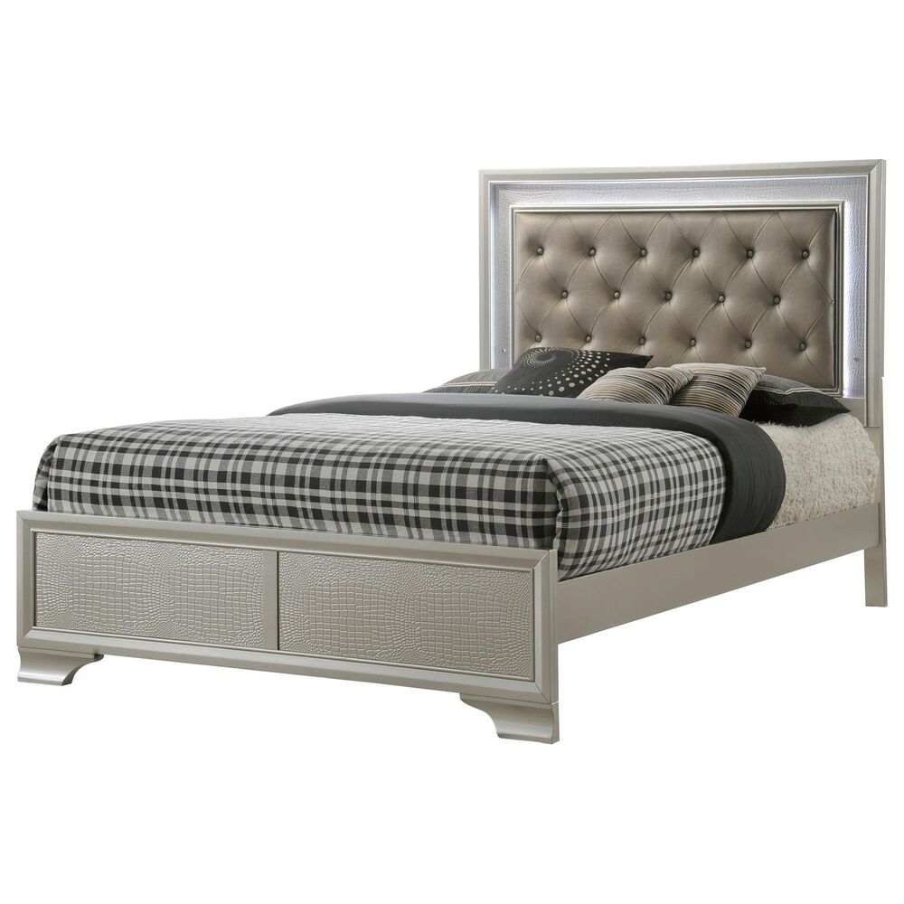 Crown Mark Lyssa Queen Panel Bed with LED in Champagne, , large