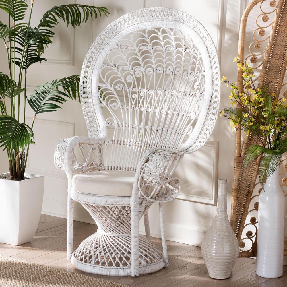 Baxton Studio Kallima Peacock Chair in White, , large