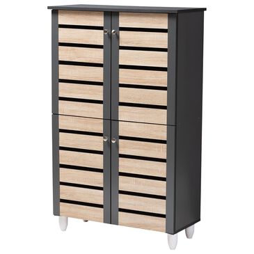 Baxton Studio Gisela 4-Door Shoe Storage Cabinet in Oak/Dark Gray, , large
