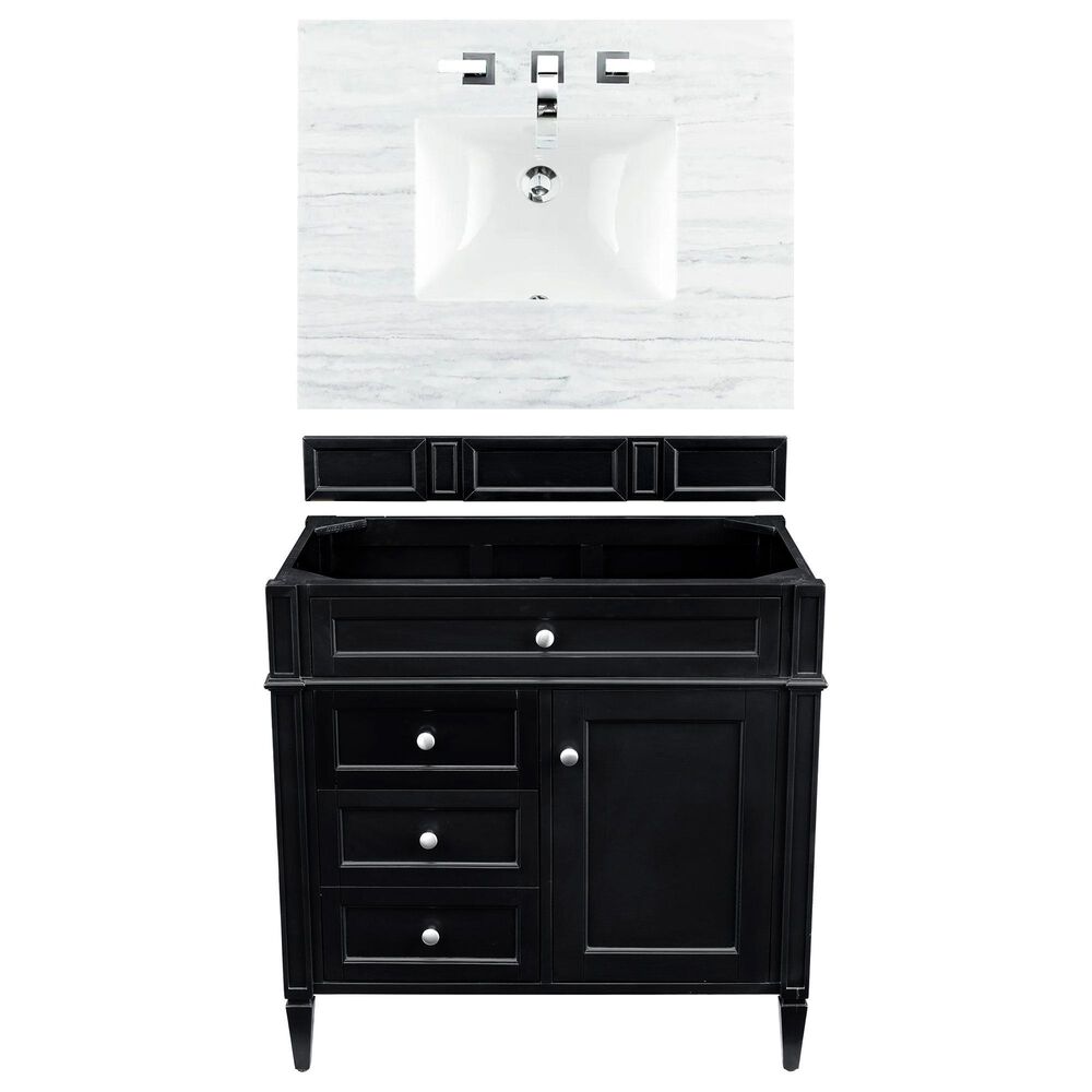 James Martin Vanities Brittany 36" Single Bathroom Vanity in Black Onyx with 3 cm Arctic Fall Solid Surface Top and Rectangle Sink, , large