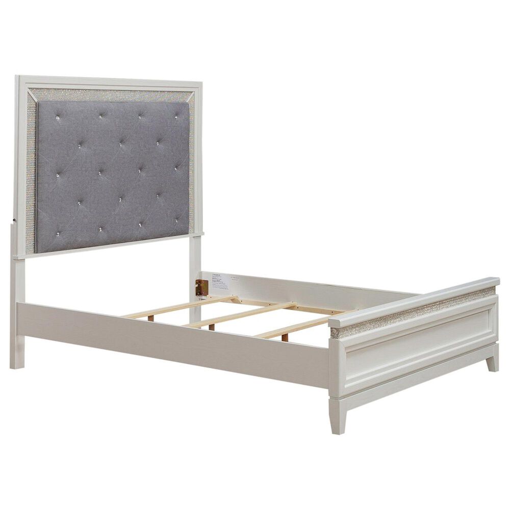 Belle Furnishings Reflections 5-Piece Queen Upholstered Bedroom Set in Pearl White and Rhinestone, , large
