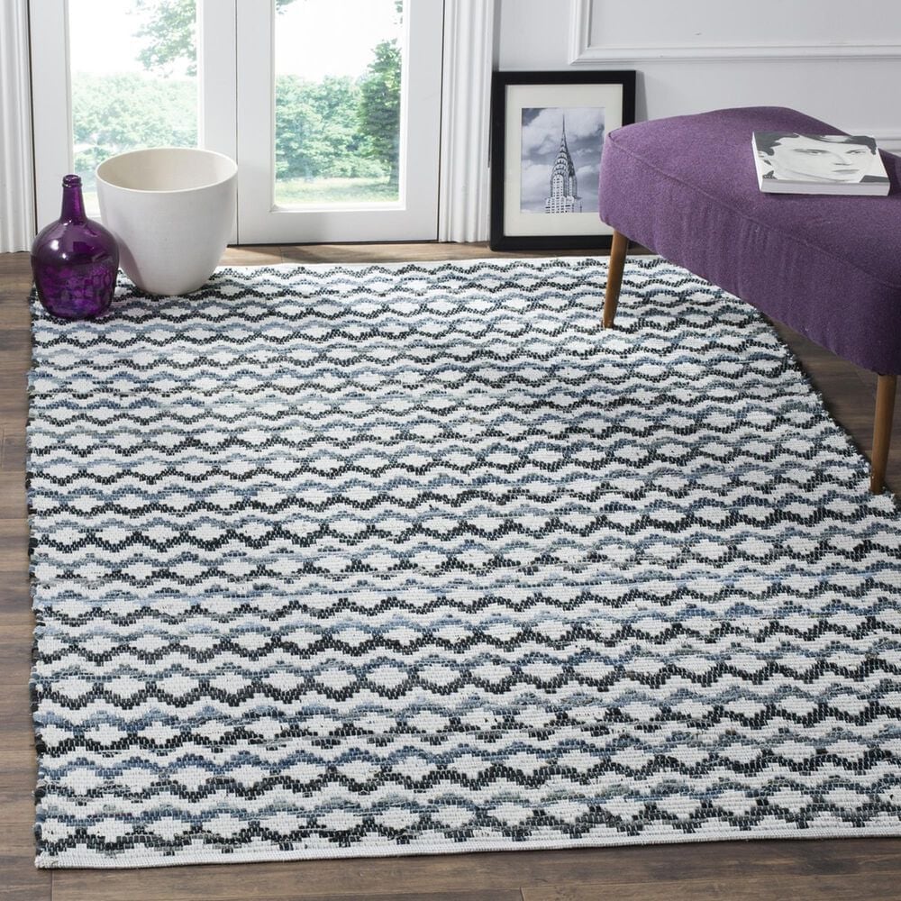 Safavieh Montauk Chevron 4&#39; x 6&#39; Ivory, Blue and Black Area Rug, , large