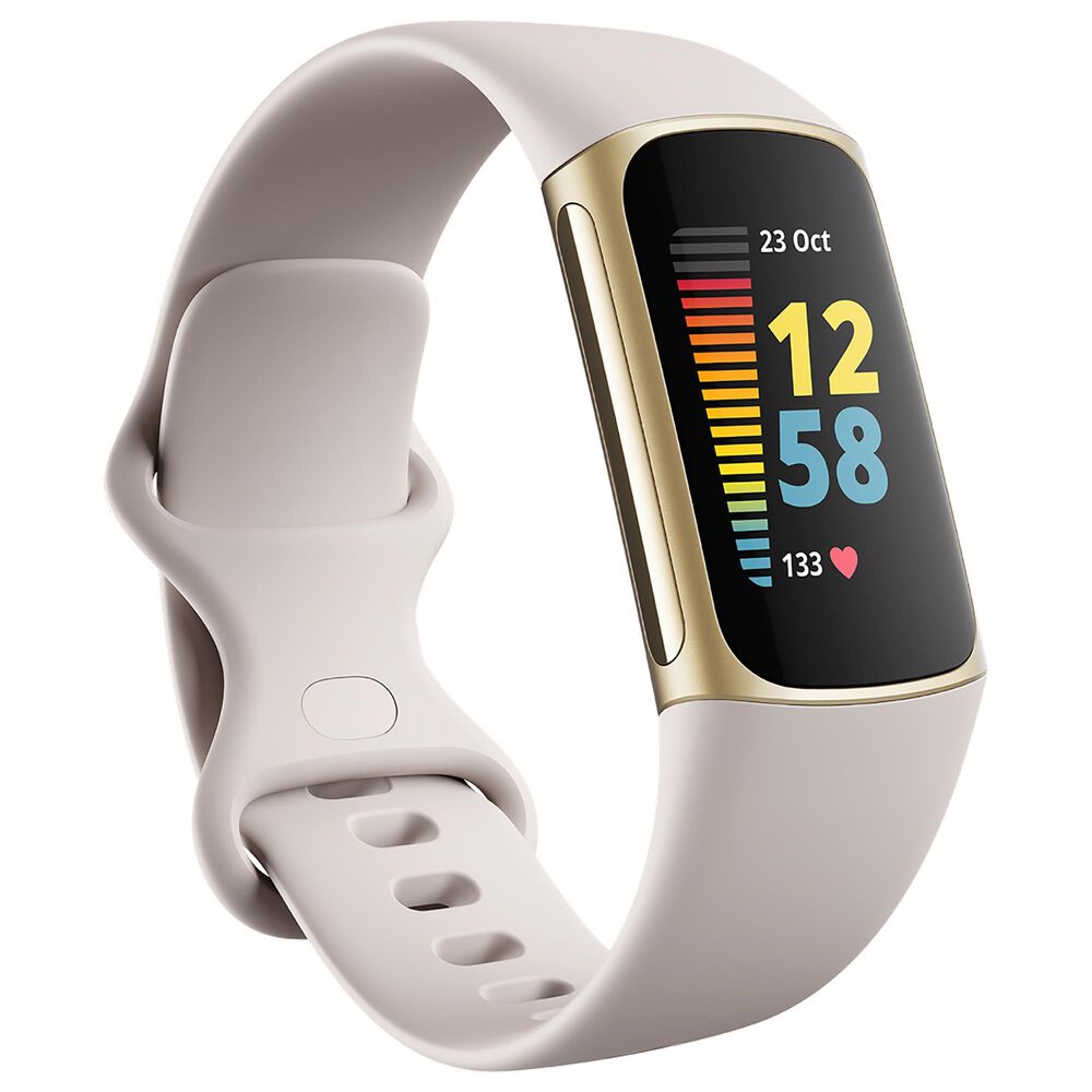 Fitbit Charge 5 Advanced Fitness Tracker in Lunar White and Soft Gold, , large