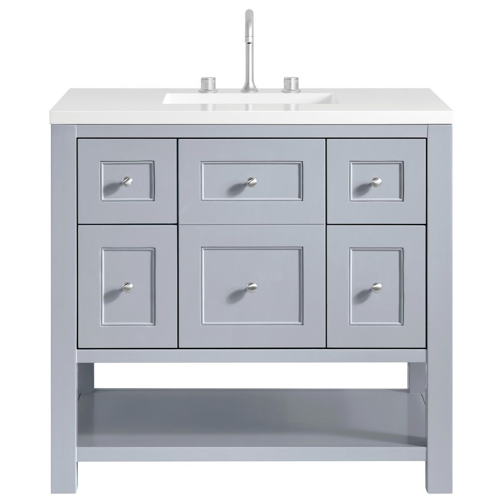 James Martin Vanities Breckenridge 36" Single Bathroom Vanity in Serenity Blue with 3 cm White Zeus Quartz Top and Rectangular Sink, , large