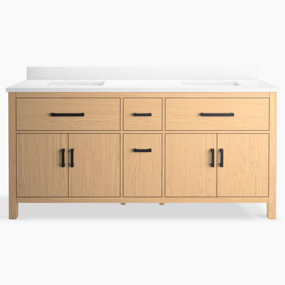 Kohler Kresla 72" Double Bathroom Vanity in Light Oak with 3 cm White Quartz Top and Rectangular Sinks, , large