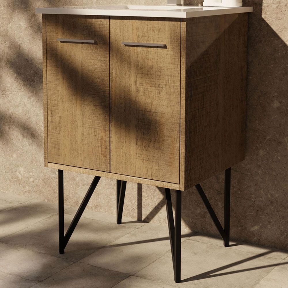 Lexora Home Lancy 24&quot; Single Bathroom Vanity in Rustic Acacia with 2 cm White Quartz Top and Rectangular Sink, , large