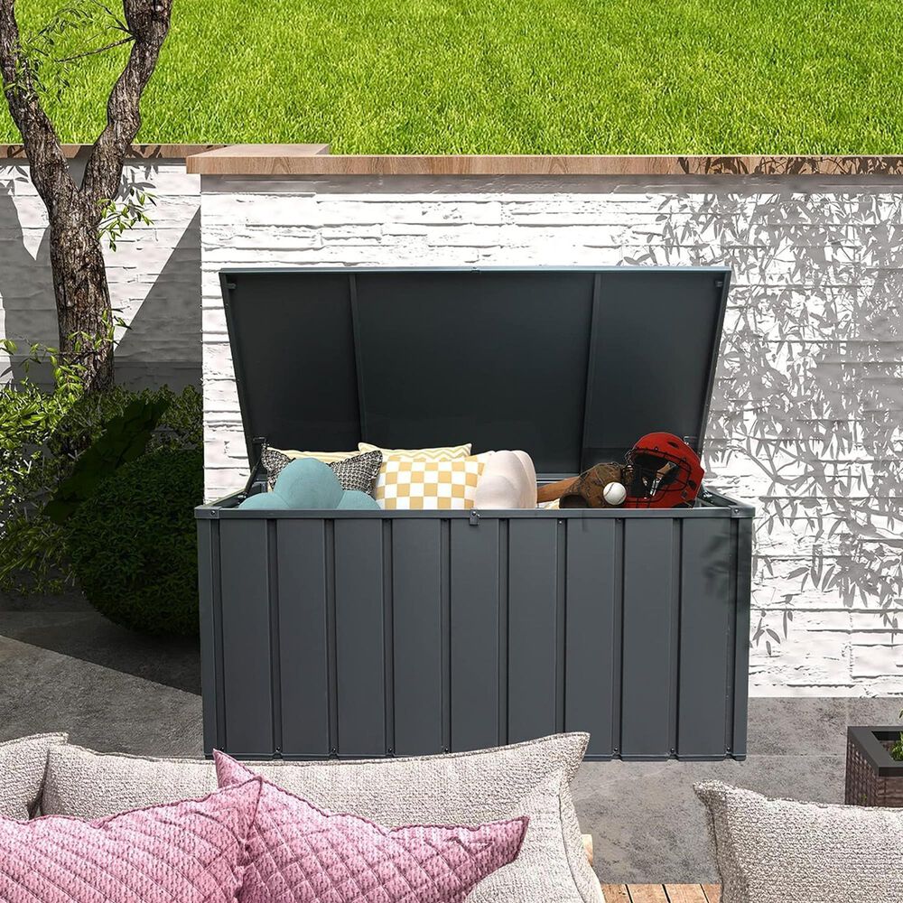 HOMLUX 100-Gallon Outdoor Waterproof Storage Deck Box with Lockable Lid in Dark Gray, , large