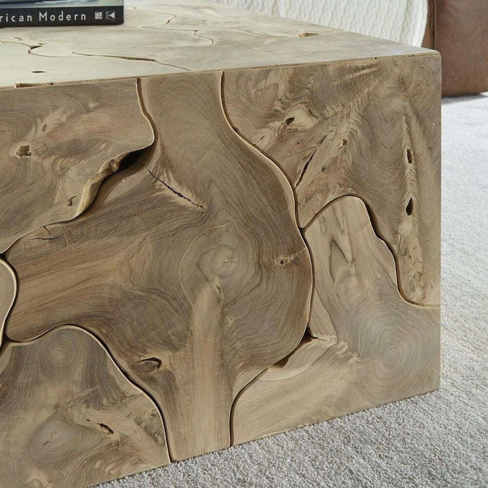 TimberHaus Teak Slice Square Coffee Table in Bleached Teak, , large