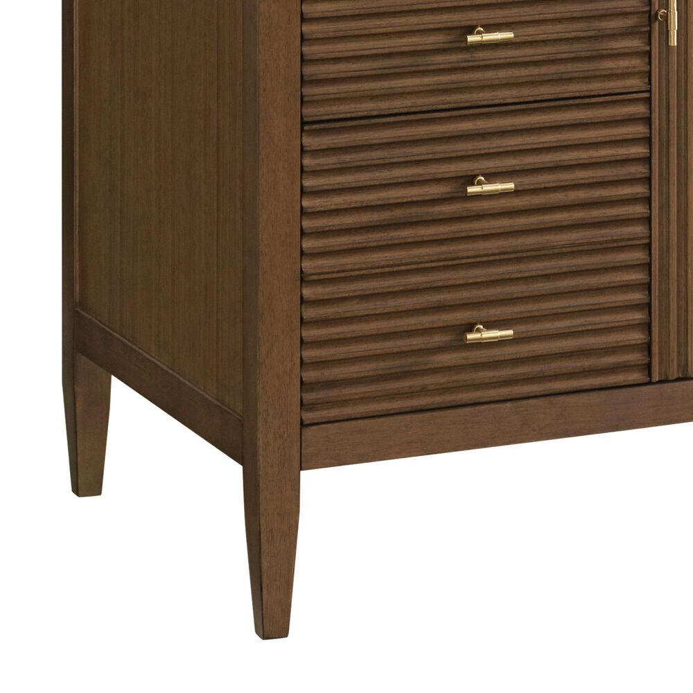 James Martin Vanities Myrrin 48" Single Bathroom Vanity in Mid-Century Walnut with 3 cm Eternal Jasmine Pearl Silestone Top, Rectangular Sink and FreePower Wireless Charger, , large