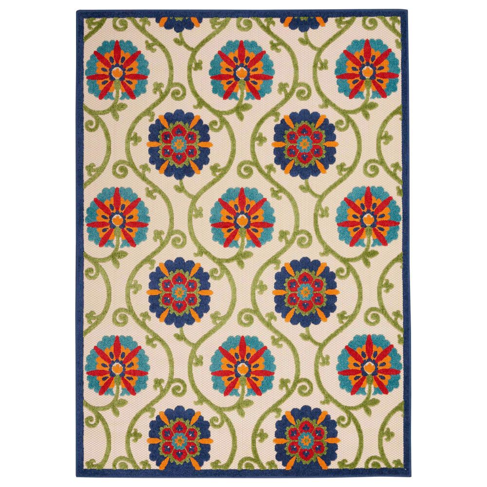 Nourison Aloha ALH19 5"3" x 7"5" Blue and Multicolor Indoor/Outdoor Area Rug, , large
