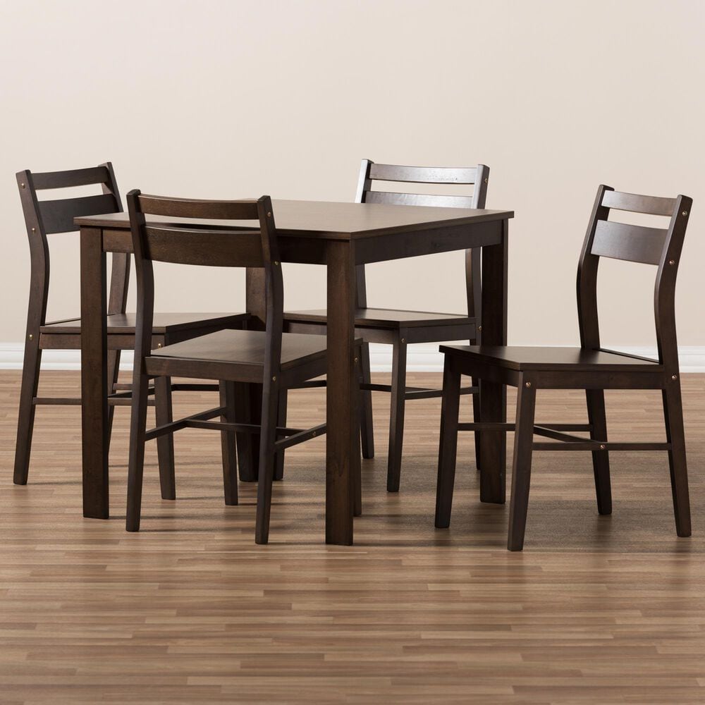 Baxton Studio Lovy 5-Piece Square Dining Set in Walnut, , large