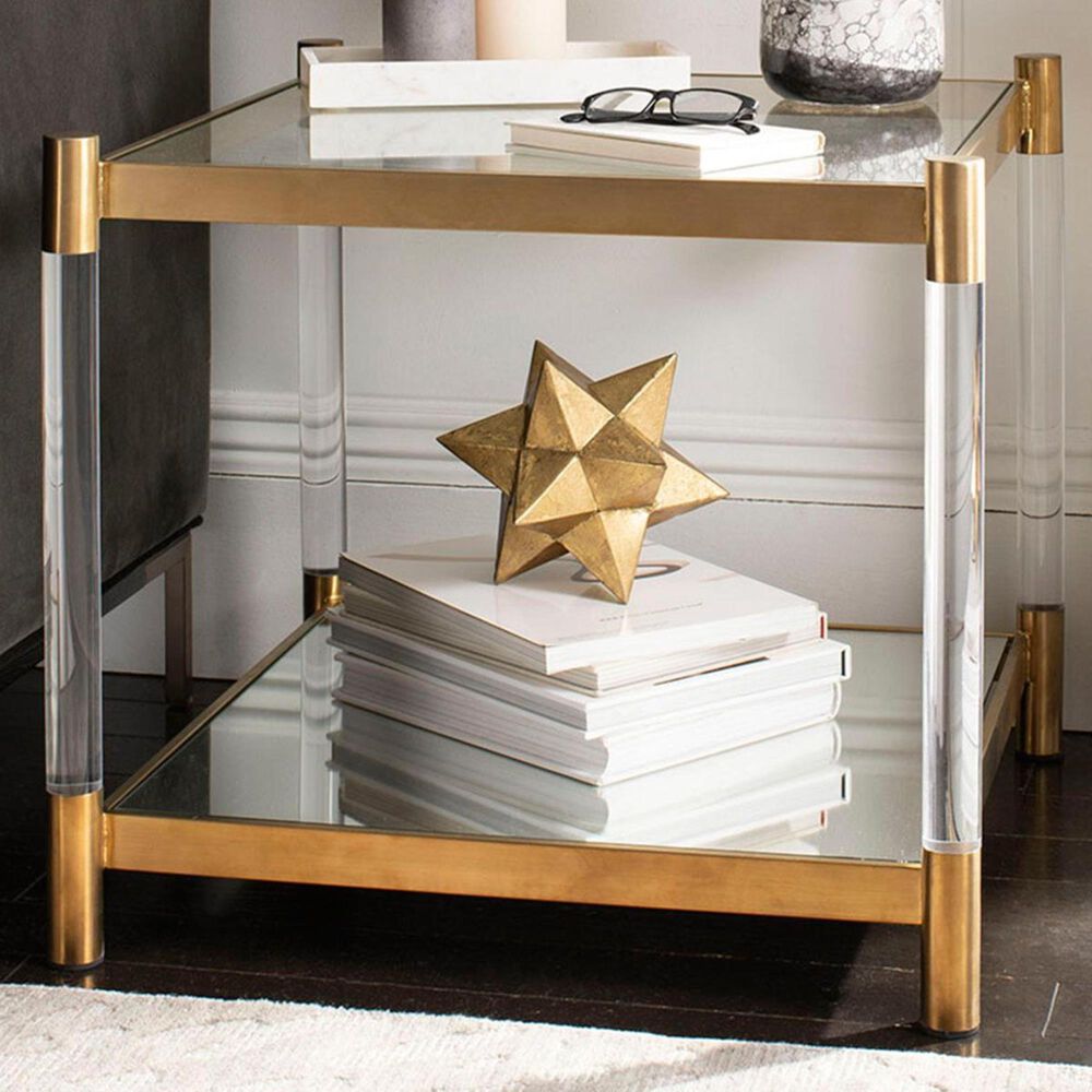 Safavieh Shayla Accent Table in Clear and Brass Stainless Steel, , large