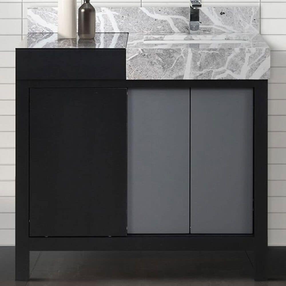 Lexora Home Zilara 36&quot; Single Bathroom Vanity in Black and Grey with 11 cm Castle Grey Marble Top and Rectangular Sink, , large