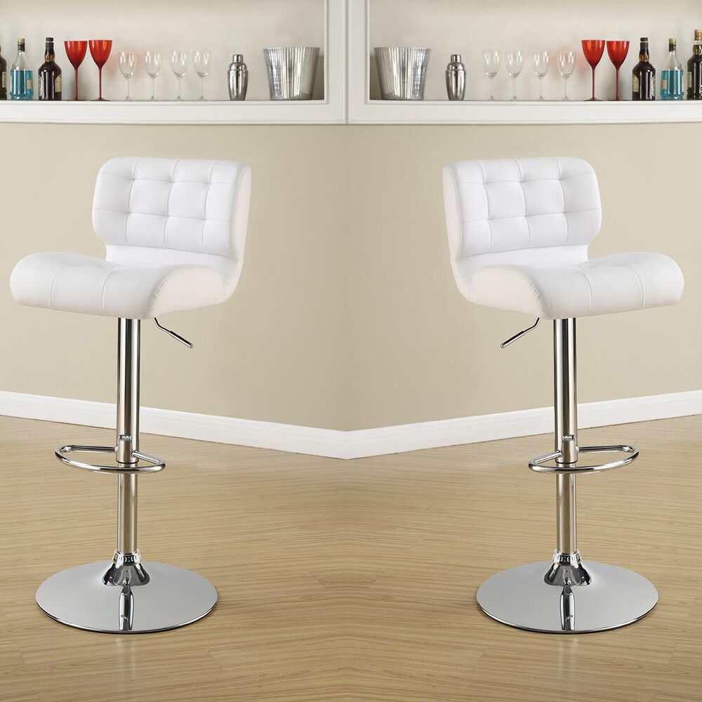 Pacific Landing Upholstered Adjustable Bar Stool in White - Set of 2, , large