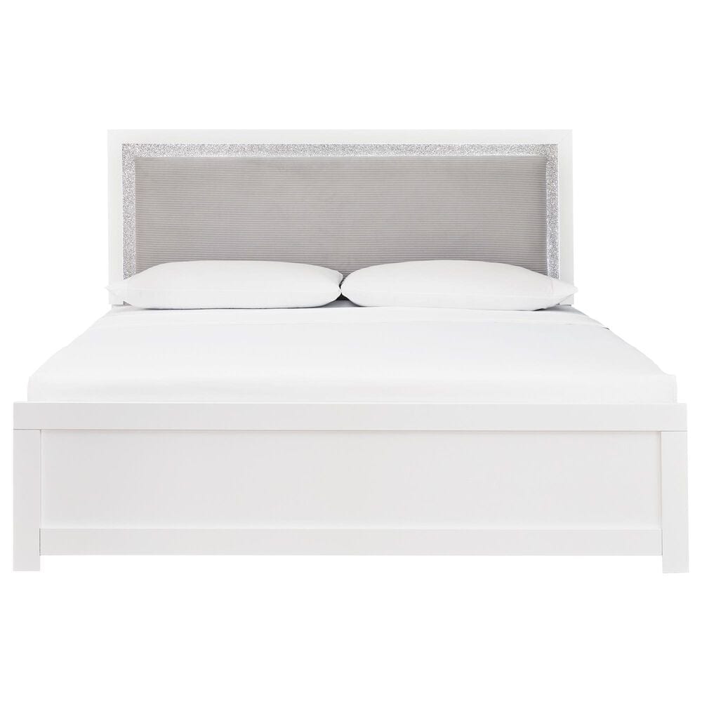 Ashley Maeling King Upholstered Panel LED Bed in Matte White and Gray, , large