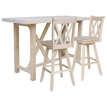 International Concepts 3-Piece Modern Farmhouse Bar Height Set in Unfinished Wood , , large