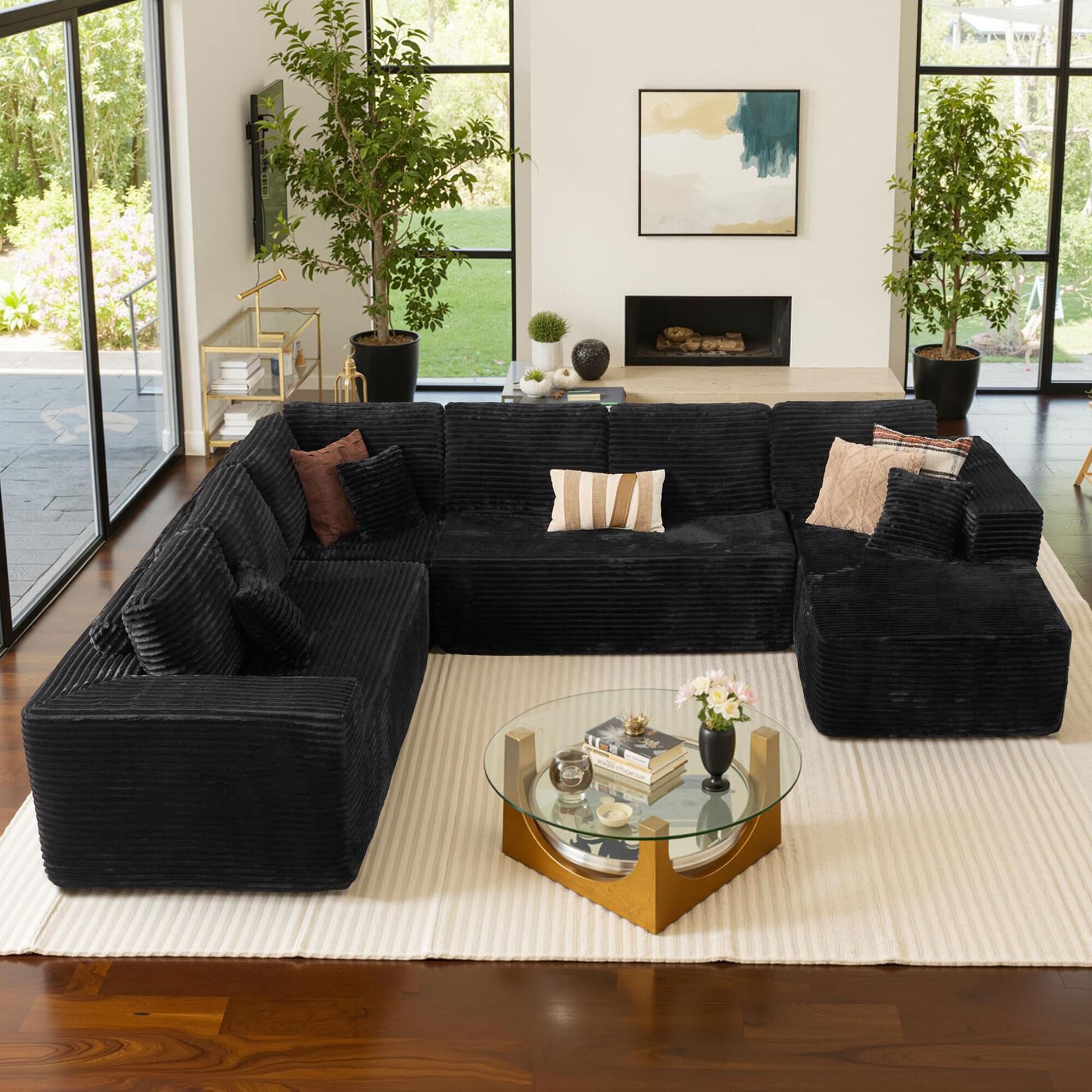 HOMLUX HOMLUX Modular Corduroy Sectional Sofa with Right Chaise, U