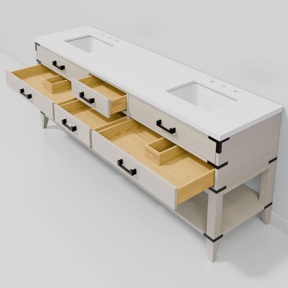 Lexora Home Norwalk 84" Double Bathroom Vanity in White Oak with White Quartz Top and Rectangular Sinks, , large