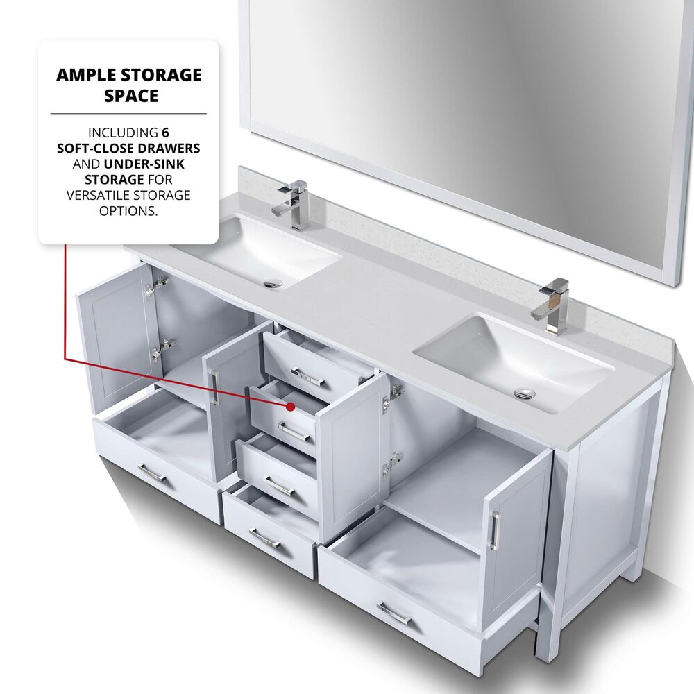 Lexora Home Jacques 72&quot; Double Bathroom Vanity in White with 2 cm White Quartz Top and Rectangular Sinks, , large