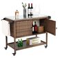 Hearth and Haven Outdoor Wicker Bar Cart with Glass Top in Brown, , large