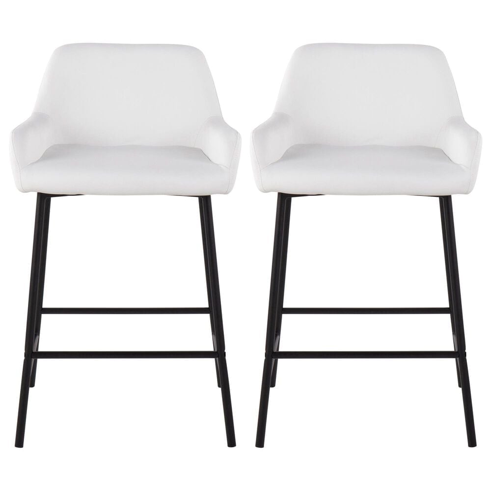 LumiSource Daniella Counter Stool with White Upholstery in Black (Set of 2), , large