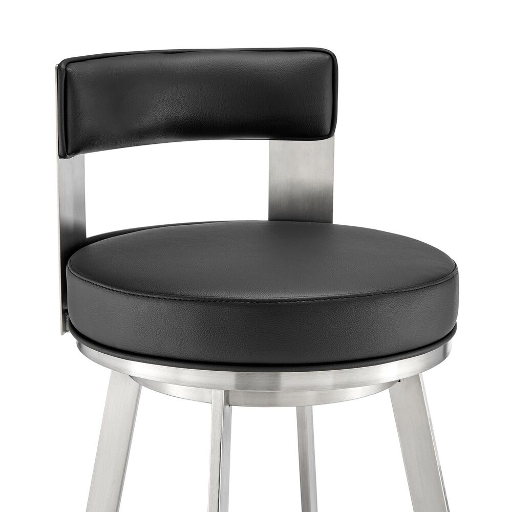 Blue River Flynn 30&quot; Swivel Bar Stool with Black Cushion in Brushed Stainless Steel, , large