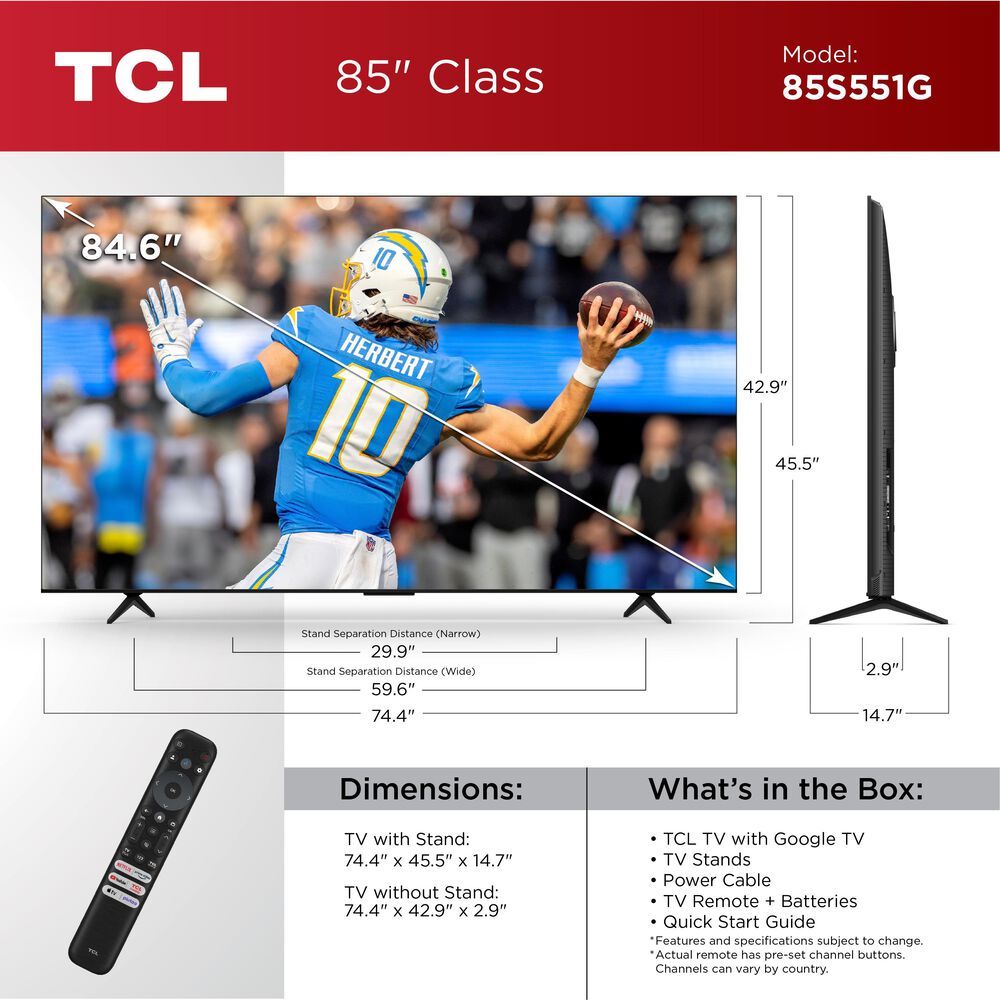TCL 85&quot; Class S5 4K UHD HDR LED with Google TV in Black - Smart TV, , large