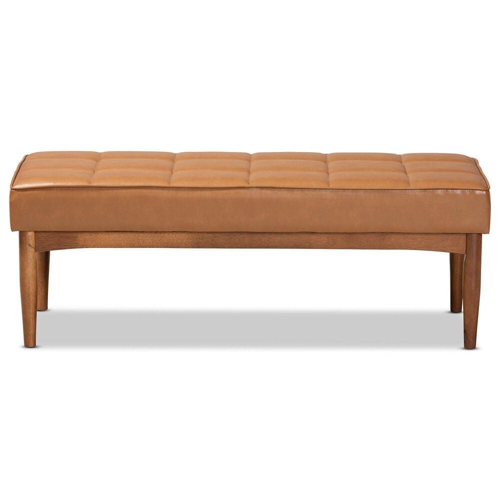 Baxton Studio Sanford Dining Bench with Tan Cushion in Walnut Brown, , large